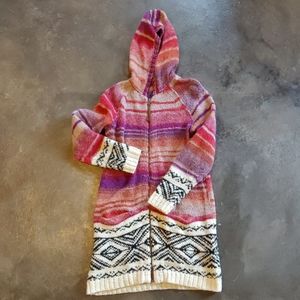 Fair Isle Hooded Tunic Length Sweater